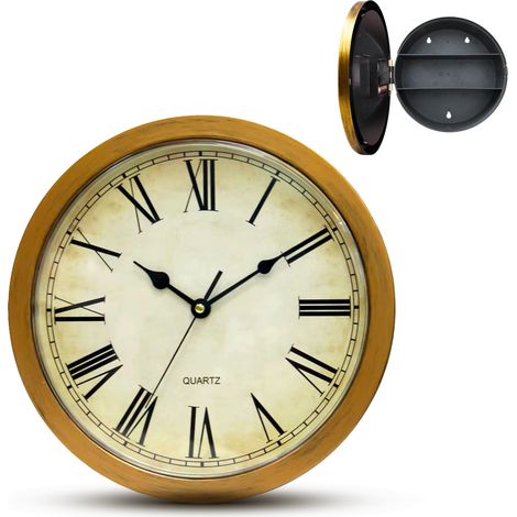 FISHTEC  Horloge Secret Box Copper, rétro, Ø 25 cm, compartiment secret (1/5)