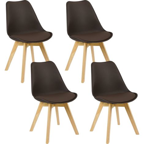 Lot de 4 Chaises de salle à manger WOLTU, Pied en bois, Assise en Similicuir, Style nordique, Brun (1/4)
