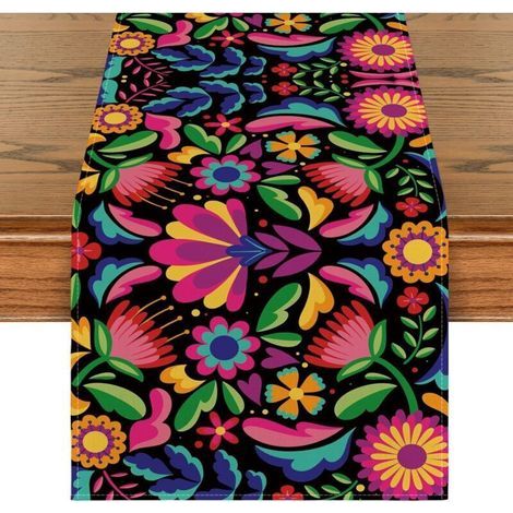 Tischdecke mit mexikanischem Blumenmuster – Saisonale Dekoration für Küche, Innenbereich, Feiertage und Partys – 33 x 184 cm (1/5)