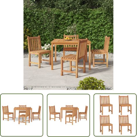 The Living Store 5-tlg. Garten-Essgruppe Massivholz Teak - Gartenmöbel - Essgruppe - Teakholz - Outdoor Möbel - Gartentisch (1/5)