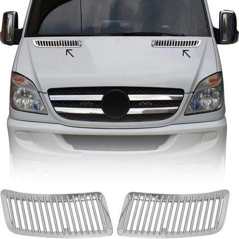 Couvercle d'Admission d'Air pour Capot Avant de Voiture Compatible avec Mercedes Sprinter W906 2006 à 2017, Évent de Capot, Écope de Capot, Prise d'air en Acier Inox Chromé 2 Pcs