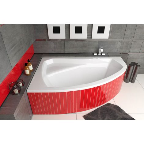ECOLAM® Badewanne Eckbadewanne 140x90 cm LINKS Acryl Rima weiß Ablaufgarnitur Ab- und Überlauf Automatik Füße Silikon Komplett-Set