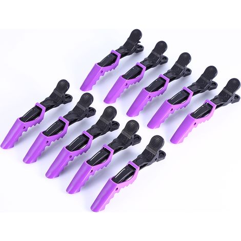 10 Pinceaux à Cheveux Violet Anti-Dérapant Pince Crocodile Sectionneur Coiffure Salon Accessoires (1/5)