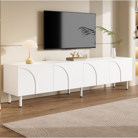 Mueble TV 180 x 35 x 49 cm con 4 puertas, líneas curvas 3D, blanco HAVRYA (1/5)