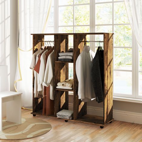 Armadio, mobile contenitore con 6 ruote, 120 x 40 x 128 cm, legno marrone