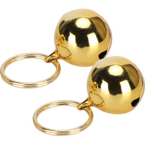 Lot de 2 clochettes en cuivre antirouille, anti-perte, son clair, pour collier de chien ou chat (dorées) (1/5)