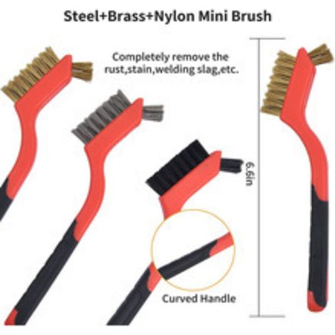 Brosse Metalliques Brosse Métallique Kit 5 Pièces Avec Manche, Brosse Laiton, Brosse Nylon, Brosse Inox, Brosse Dure De Nettoyage pour Decapant Peinture Metal (1/5)
