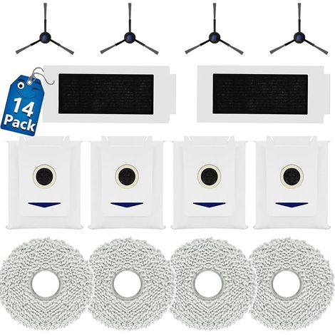 Lot de 14 accessoires de rechange Compatibles avec ECOVACS DEEBOT T30 Omni/ECOVACS DEEBOT T30 PRO Omni, 4 FOREHILL, 2 filtres, 4 brosses latrales, 4 sacs poussire (1/5)
