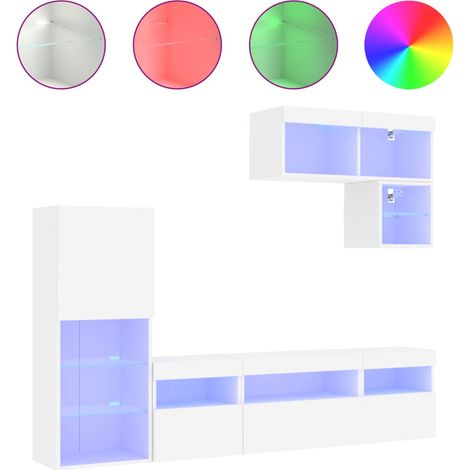 Maison Exclusive - 6-tlg. Wohnwand mit LED-Beleuchtung Weiß Holzw