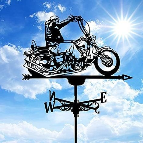 Girouette en métal avec silhouette de motocycliste - Girouette décorative pour jardin, toit et extérieur, noire, adaptée à toutes les conditions météorologiques, idéale comme décoration de jardin et c (1/4)