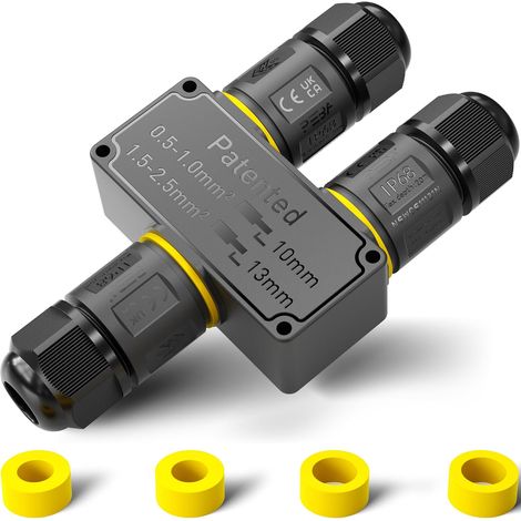 PEBA Connecteurs de Câbles Étanches IP68 - Boîte de jonction 3 voies - 3 Fils - Raccord extérieur étanche pour jardin - Dérivation de câble Ø4-12mm - Boîtier électrique extérieur étanche et sécurisé (1/5)