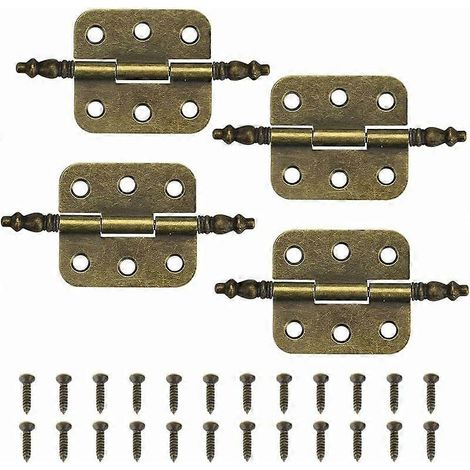 Lot de 4 charnières antiques 70 x 35 mm pour porte de placard vintage, 6 trous, style rétro, charnières décoratives pliantes en fer, charnières de porte de meubles anciens avec 24 vis. (1/5)