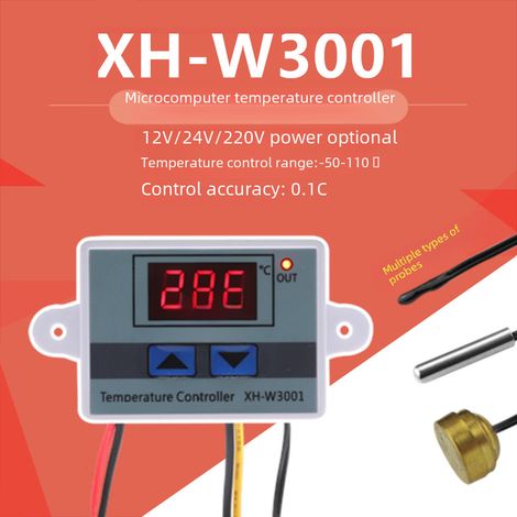 Thermostat Numérique XH-W3001 - Contrôleur De Température 110V-220V - Sonde Étanche 1 Mètre - Pour Chauffage Et Refroidissement (1/5)