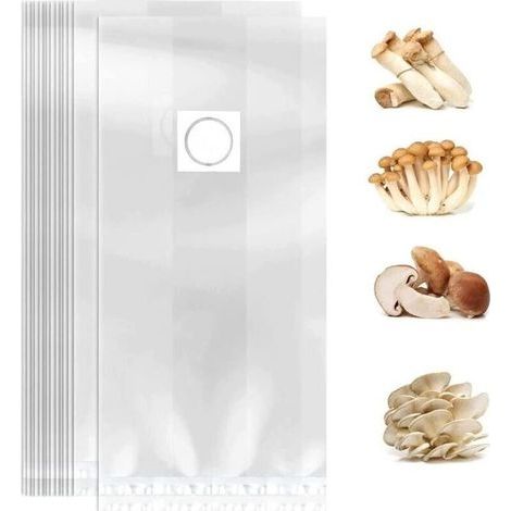 Lot de 10 sacs de culture de champignons 32 x 50 cm, sacs de culture durables avec filtre, résistants à la déchirure et solides, pour champignons, champignons, céréales (1/4)