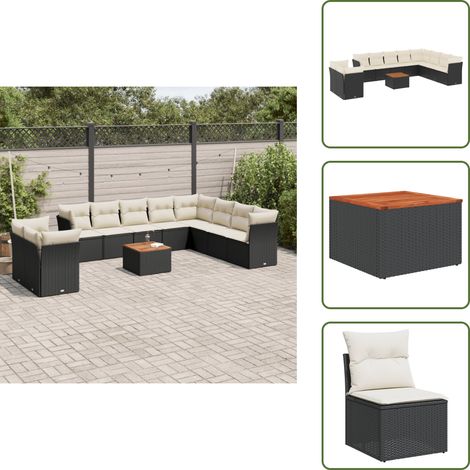 11-tlg. Garten-Sofagarnitur mit Kissen Schwarz Poly Rattan - Gartenmöbel Set - Esstischgarnitur - Rattan Möbel - Outdoor Sofa - Lounge Set (1/5)