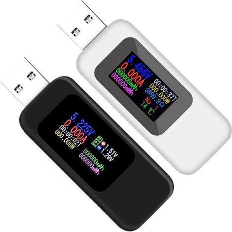 2pièces Multimètre Numérique Et Voltmètre Usb Lot Batterie Noir Et Blanc Testeur De Tension Et Wattmètre Avec Écran (1/5)