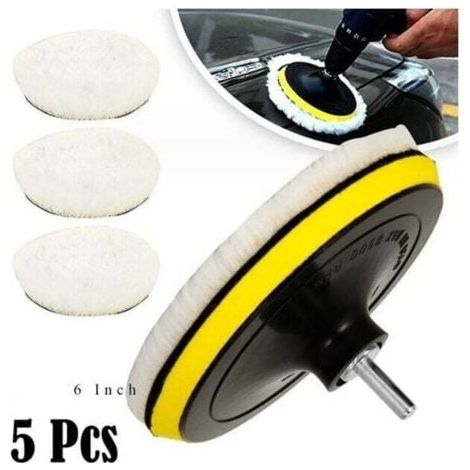 5 Pièces 150mm Tampon de Polissage en Laine, Disque Polissage Éponge de Polissage Pads Kit Polissage Voiture pour avec M14 Foret pour Perceuse pour Polissage de Voiture Meulage Cirage (1/5)