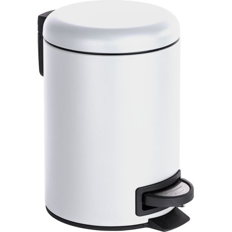 Poubelle à pédale Salle de bain WENKO modèle Leman, poubelle salle de bain, poubelle WC, collecteur de déchet bureau, Contenance 3l, Coloris blanc mat, 17x25x22,5cm (1/5)