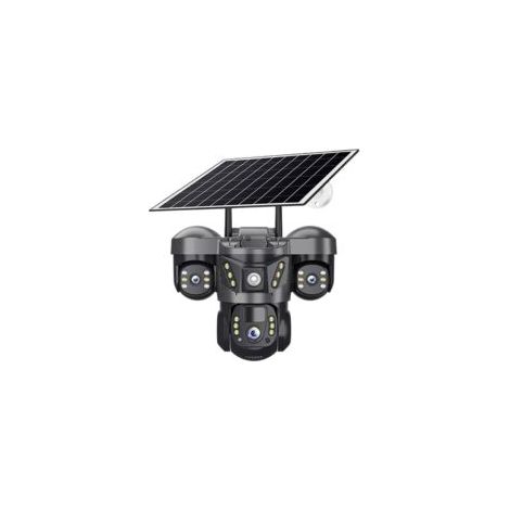Caméra Solaire 4G 15 MP avec Zoom x10, Triple Objectif, Triple écran, CCTV, détection de Mouvement PIR, Surveillance de sécurité, caméra V380 Pro(4G CAM no Card)