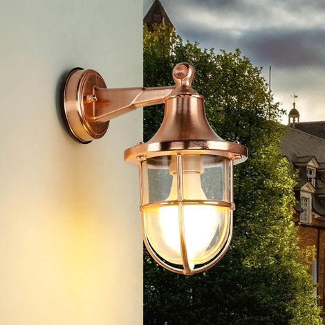 Außenwandlampe IP64 in Kupfer E27 Glas Echt-Messing Maritim Außenleuchte (1/5)