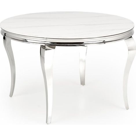 Mesa Houston 1813, Mármol blanco + Plata, 76x0x0cm, Piedra sinterizada, Metal
