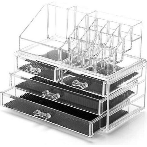 Display4top Schmuck Aufbewahrungsbox Acryl Cosmetics Rouges à Lèvres Organisateur de Maquillage Halter Box (4 Schubladen transparent)