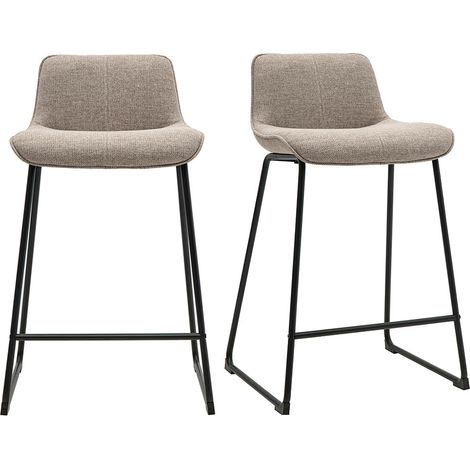 Barhocker aus taupefarbenem Stoff und schwarzem Metall H65 cm (2er Set) BOOST