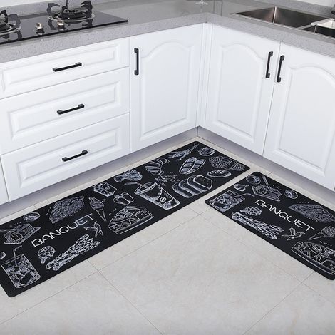 MINKUROW Tappetini Da Cucina 2 Pezzi Lavello Anteriore Antiscivolo Resistente Alle Macchie In Pvc Impermeabile Pulibile Tappeto Runner Stile Moderno Per Soggiorno Cucina Pavimento, 45x75cm + 45x120cm