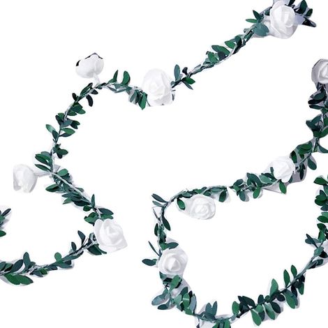 Guirlande Lumineuse Solaire - Feuillage Artificiel avec Fleurs Blanches - 3 M - Câble en Cuivre et LED - Décoration Extérieure Intérieure - 1 Pièce (1/5)