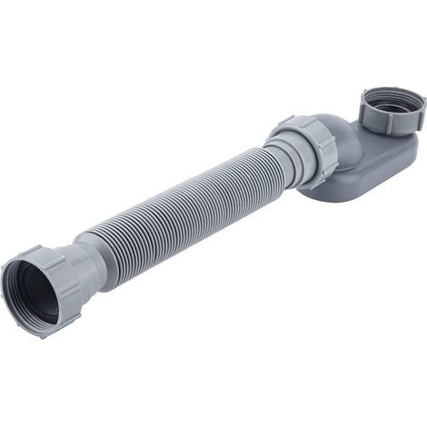Siphon à Profil Bas 1 1/2 P - Tuyau d'Évacuation de Douche Flexible - Gris - Siphon P Plat Autoportant pour Baignoire (1/5)