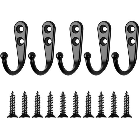 Ecleanfy - Lot de 5 crochets muraux noirs en alliage de zinc anti-rouille – patères solides (40×30×13 mm) (1/5)