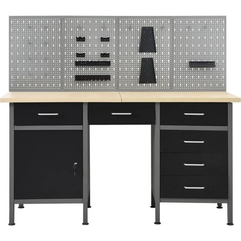 Banco da lavoro da 160 cm con 4 pannelli a parete tavolo da lavoro garage magazzino officina 020003665