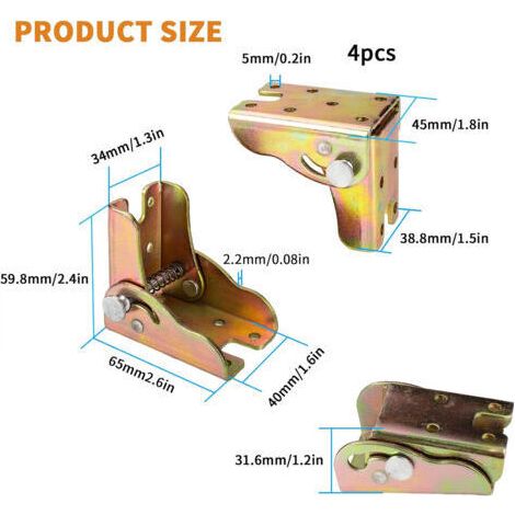NALOOKAMIC 6 Pcs Charnières Pliantes, Charniere Pliante Autobloquante, Charnière Pliante à 90 Degrés, Supports de Pieds de Table Pliables, Charnières de Pieds Pliables Pliants pour Pieds de Table Lit (1/4)