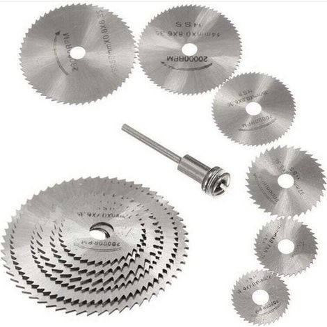 Jeu de 7 lames de scie HSS pour outil rotatif, disques de scie circulaire pour coupe du bois, mandrin pour outil rotatif Dremel avec tige d'extension de 3,175 mm (1/8\") (1/4)