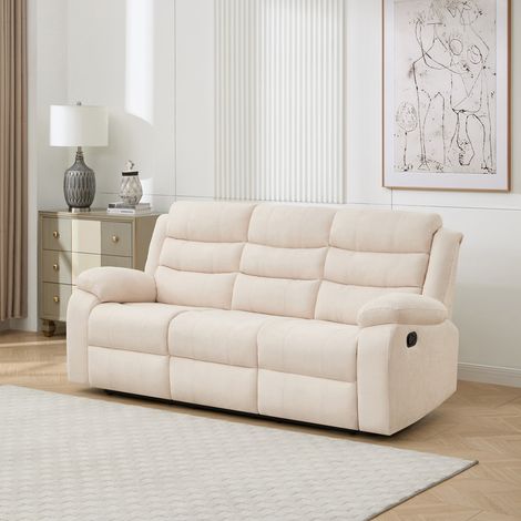 BOSTON 3 SEATER MANUAL FABRIC RECLINER SOFA BEIGE (1/5)