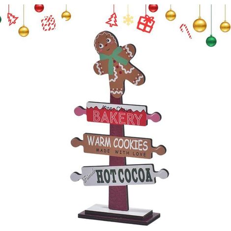 HOXILEELEOArbre en bois Arbre de Noël avec bonhomme en pain d'épices sur le dessus - Centres de table, pour étagères de bureau, (A) (1/5)
