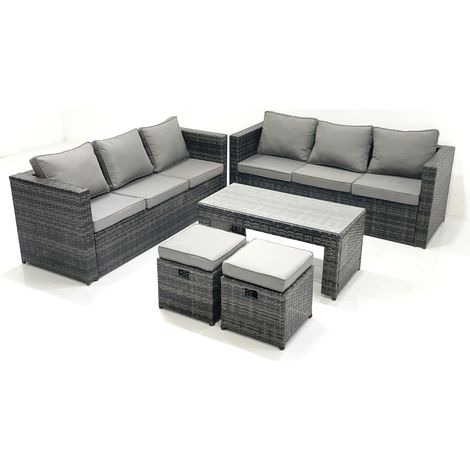 Fimous Garden Outdoor Rattan Furniture Set with Sofa Coffee table 2 Small Footstools Dark Grey Mixed (1/5)
