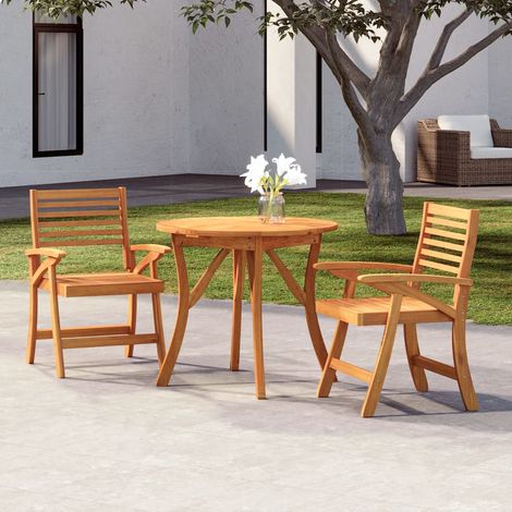 Ensemble repas de jardin 3 pièces en bois d’acacia massif, table ronde et 2 chaises - PANGIVO (1/5)