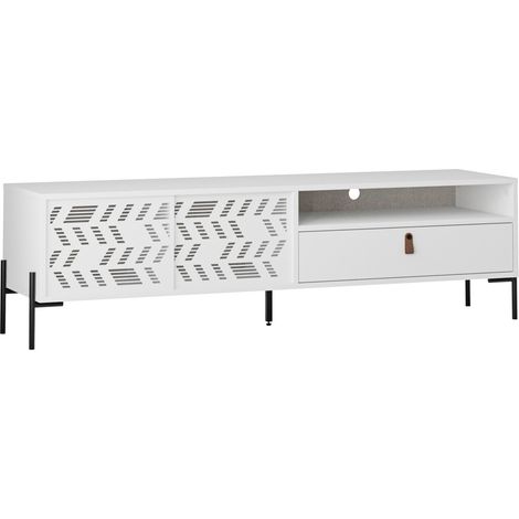 Meuble TV moderne bois blanc et pieds acier noir Dilos 170cm (1/5)