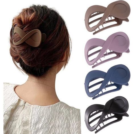 (Marron, violet, bleu foncé et noir)Lot de 4 Pince à Cheveux Grande Vintage - 8cm - Antidérapantes - Barrette Cheveux Epais pour Femmes et Filles (1/5)