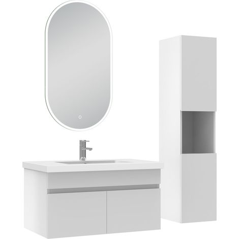 Ocean meubles simple vasque 80cm vasque et colonne et miroir lumineux Blanc