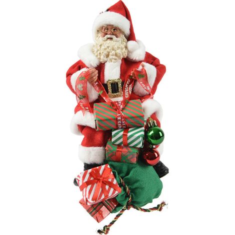 Babbo natale con sacco di regali e regalo in mano, decorazione natalizia da 20 cm