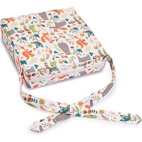 Siège rehausseur amovible réglable et lavable avec sangles pour chaise de salle à manger, coussin de rangement pour voyage (animaux + forêt, blanc)