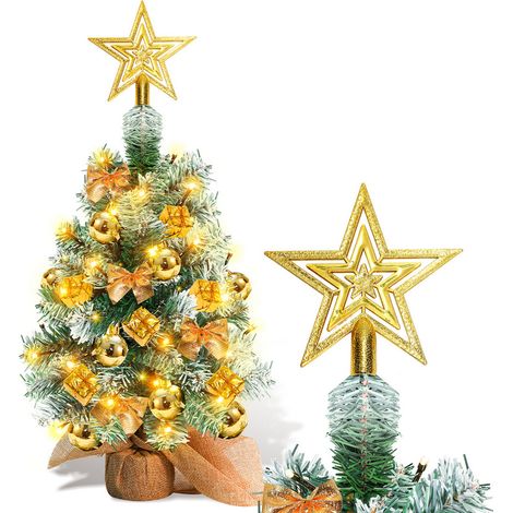SWANEW 40CM Mini albero di Natale artificiale. piccolo albero di Natale con le luci del LED. mini decorazione da tavolo dell'albero per il bar commerciale dell'ufficio. oro (1/5)