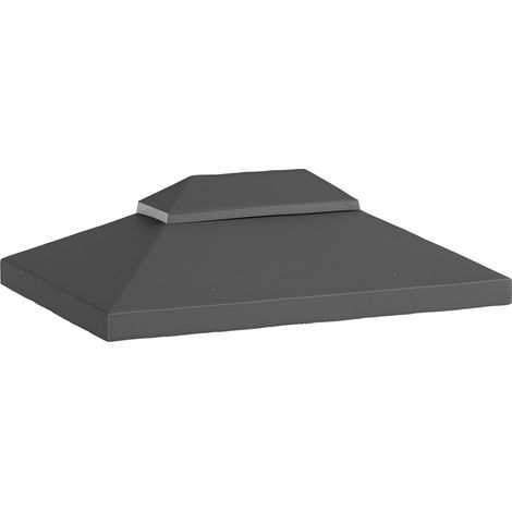 Outsunny techo de repuesto para cenador 4x3 m con techo doble, orificios de drenaje y protección UV, solo toldo de recambio para pabellón, gris (1/5)
