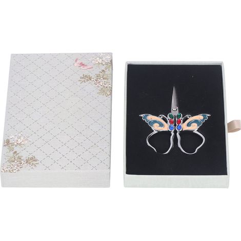 Ciseaux de couture pointus vintage en acier inoxydable brodé, en forme de papillon.