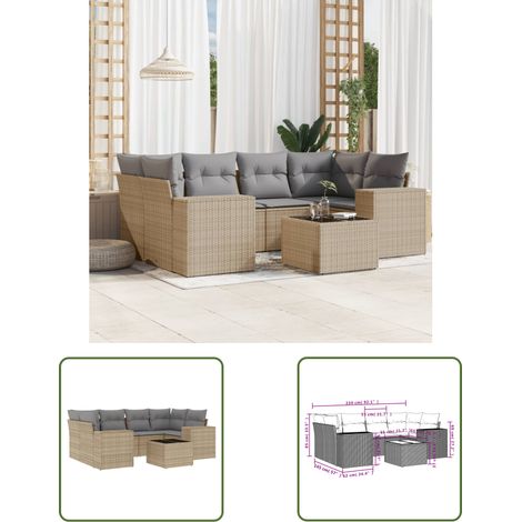 The Living Store Salon de jardin avec coussins 7 pcs beige résine tressée - Ensemble Salon De Jardin - Meuble De Jardin - Résine Tressée - Rotin Synthétique - Mobilier D'extérieur (1/3)