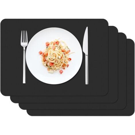 Set mit 4 Tischsets, wasserdicht, waschbar, 42 x 30 cm, für Küche und Esszimmer, PVC-Tischset, rutschfest, hitzebeständig, Schwarz (1/5)