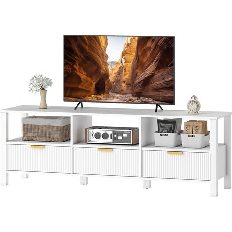 152 cm hoher TV-Ständer, TV-Möbel für 65-Zoll-Fernseher mit 3 Schubladen und 3 offenen Regalfächern, 152 x 39,5 x 50 cm, weiß