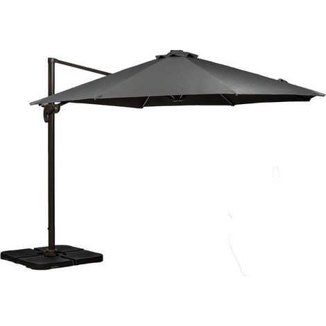Solar Powered LED Cantilever Parasol - Aluminium/Polyester - L350 x W350 x H255 cm - Grey (1/4)